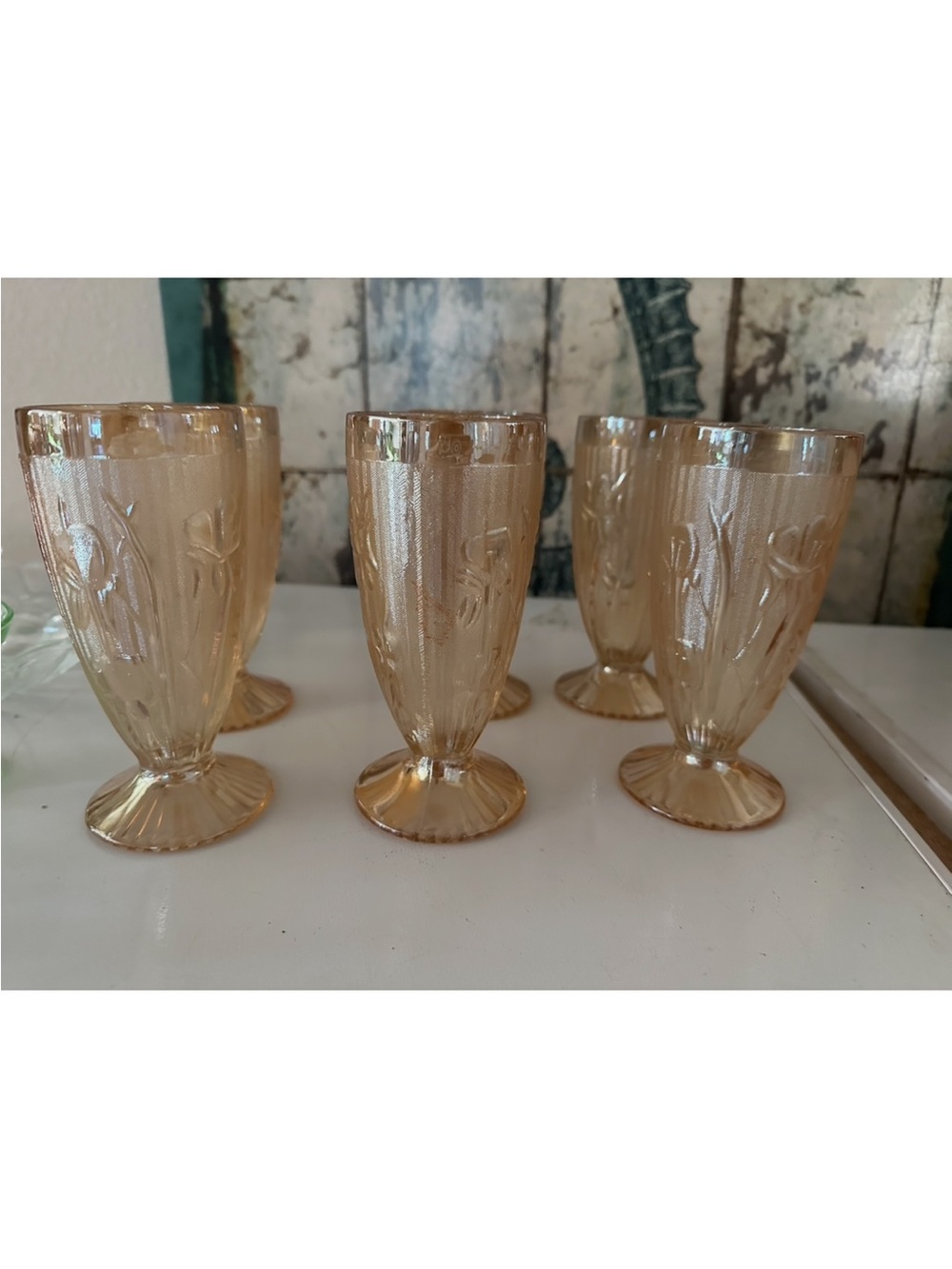 Vintage Jeanette Iris and Herringbone carnival glass tumbler - Set of 6
